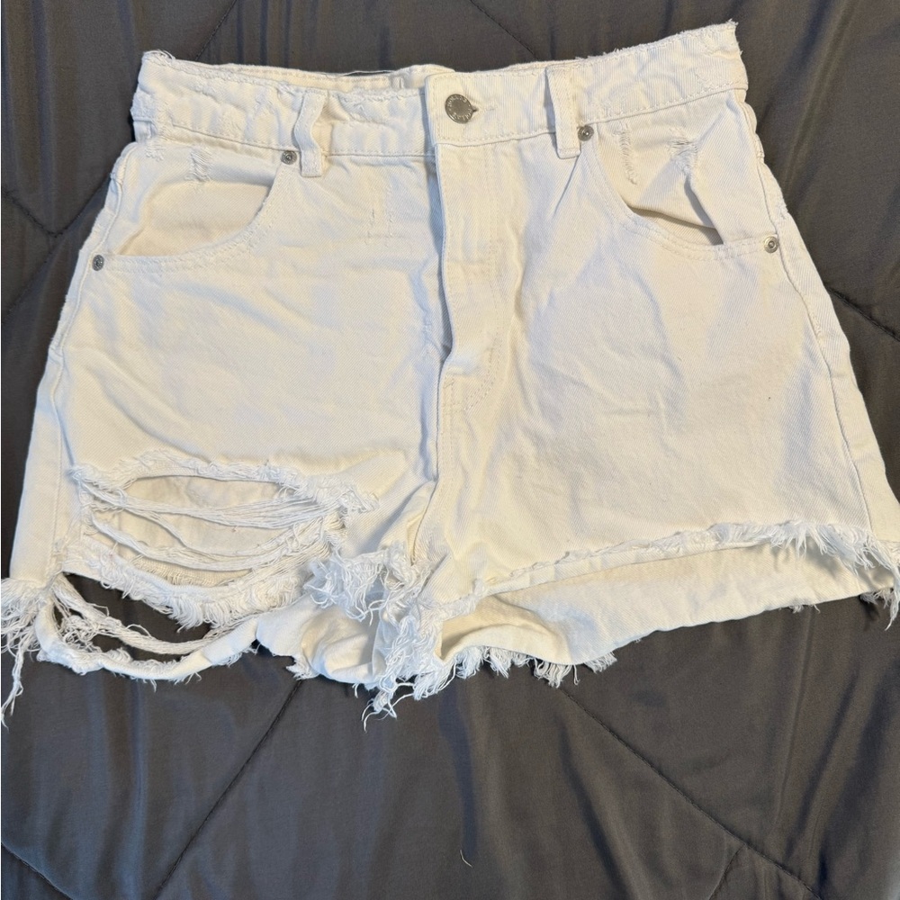 ROLLA'S White Jean Shorts Distressed Frayed Hem